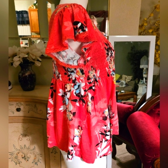 Torrid Babydoll Floral Shirt Stretch Top Capped Sleeve - Picture 5 of 8